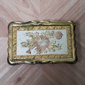 Vintage Metal Western Etched Flower Thistle Theme Belt Buckle Gold Border